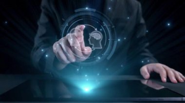 Yapay zeka mühendisliği, büyük veri ve yapay zeka makinesi kavramında yapay zeka beyin işlemcisiyle iş desteği için üretken yapay zeka kullanmayı öğrenen insan etkileşimi. Kullanıcı Kimliği