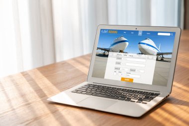 Online uçuş rezervasyon sitesi mod rezervasyon sistemi sağlar. Seyahat teknolojisi kavramı .