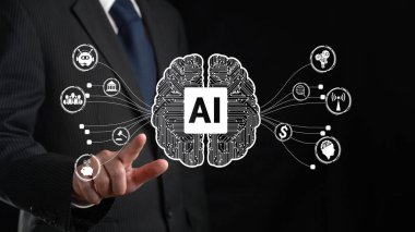 Yapay zeka mühendisliği, büyük veri ve yapay zeka makinesi kavramında yapay zeka beyin işlemcisiyle iş desteği için üretken yapay zeka kullanmayı öğrenen insan etkileşimi. Faas