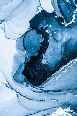 Mermer mürekkep soyut sanatının orijinal resmi. Örnek bir orjinal tablodan yüksek çözünürlüklü fotoğraf. Karargah kağıt dokusuna pürüzsüz mermer desen oluşturmak için soyut resim yapıldı.