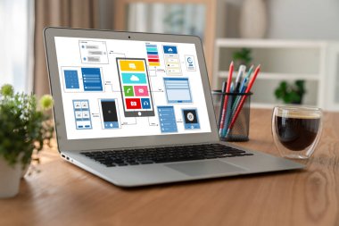 Model mobil uygulama ve web sitesi için UX UI tasarım süreci. Profesyonel uygulama geliştiricisi için kablo grafiğinin yaratıcı prototipi .