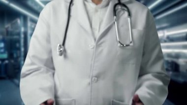 Beyin anatomisi hologramı tutan zeki doktorların laboratuvarda bulanık geçmişleri var. Profesyonel tıp çalışanı beyin ameliyatına hazırlanıyor. Teknoloji yeniliği. İyileştirici.