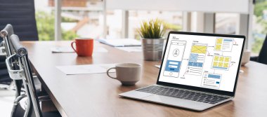 Model mobil uygulama ve web sitesi için UX UI tasarım süreci. Profesyonel uygulama geliştiricisi için kablo grafiğinin yaratıcı prototipi .