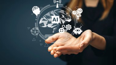 Yapay zeka mühendisliği, büyük veri ve yapay zeka makinesi kavramında yapay zeka beyin işlemcisiyle iş desteği için üretken yapay zeka kullanmayı öğrenen insan etkileşimi. Faas