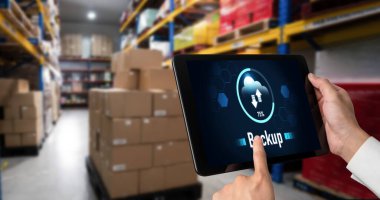 Yedek Depolama Verisi İnternet Teknolojisi İş Konsepti. Veritabanı depolama teknolojisi dosya aktarım paylaşımı, siber, büyük veri bilgileri, internet bankacılığı uygulaması indirme işlemi kolayca yapılır