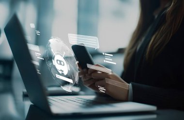 Yapay zeka sanal asistanı Chatbot ile yapay zeka konsepti ile insan etkileşimi, yapay zeka mühendisliği, LLM yapay zeka derin öğrenimi iş desteği için üretken yapay zeka kullanımı. EIDE