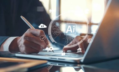 Yapay zeka mühendisliği, büyük veri ve yapay zeka makinesi kavramında yapay zeka beyin işlemcisiyle iş desteği için üretken yapay zeka kullanmayı öğrenen insan etkileşimi. EIDE