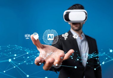 Yapay zeka mühendisliği, büyük veri ve yapay zeka makinesi kavramında yapay zeka beyin işlemcisiyle iş desteği için üretken yapay zeka kullanmayı öğrenen insan etkileşimi. Faas