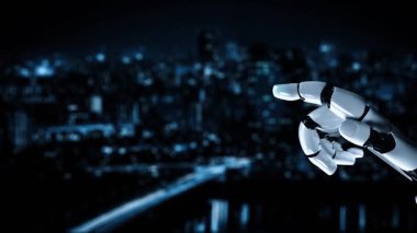 Gelecekçi robot yapay zeka yapay zeka yapay zekayı aydınlatıyor ve makine öğrenme kavramını geliştiriyor. İnsan hayatının geleceği için küresel robot biyonik bilim araştırması. 3B görüntüleme grafiği.