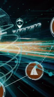 Yeni şehir yolunda gelecek araba trafiği için akıllı ulaşım teknolojisi kavramı. Sanal akıllı sistem, şehir sokaklarındaki araç verilerini birbirine bağlamak için dijital bilgi analizi yapıyor .