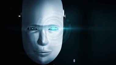 Futuristic robot artificial intelligence huminoid AI programming coding technology development and machine learning concept. Robotic bionic science research for future of human life. 3D rendering.