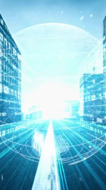 Fütürist küresel ağ ve dijital veri transferi 3D grafik. Yeni bilgi çağındaki küresel eğilimleri değiştiren akıllı dijital dönüşüm ve teknoloji bozulması kavramı .