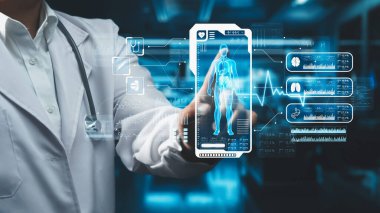 Doktorun insan anatomisini gösteren hologramına yaklaşırken laboratuvarda bulanık bir geçmişi var. Sağlık çalışanı konsol panelini ve beyin bozukluğunu kontrol ediyor. İyileştirici.