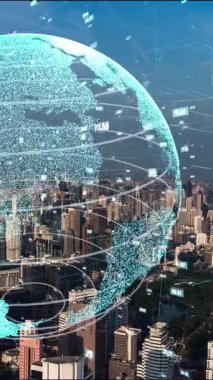 Akıllı şehirde küresel bağlantı ve internet ağı modernizasyonu. Gelecekteki 5G kablosuz dijital bağlantı ve sosyal medya ağı kavramı .