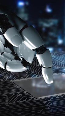 Gelecekçi robot yapay zeka yapay zeka yapay zekayı aydınlatıyor ve makine öğrenme kavramını geliştiriyor. İnsan hayatının geleceği için küresel robotik RPA bilim araştırması. 3B görüntüleme grafiği.