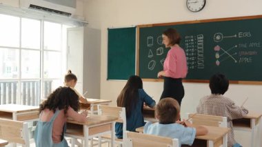 Zeki öğretmen sınıfta fikri açıklarken sevimli öğrenci ödevlerini kontrol ediyor. Not defterine bakıp matematik teorisinden çocuğa bahsederken sınıfta dolaşan çekici bir eğitmen. Pedagoji.