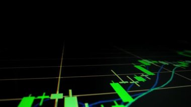 Yakın çekim makro çekim grafiği LED ekranda, büyüme grafiğini ekonomik patlama ya da boğa piyasa noktası konsepti olarak gösteriyor. Finansal yatırım için uygun pozitif borsa.