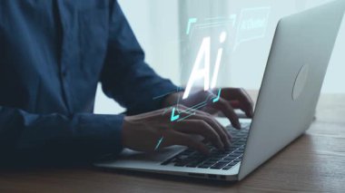 Yapay zeka sanal asistanı Chatbot ile yapay zeka konsepti ile insan etkileşimi, yapay zeka mühendisliği, LLM yapay zeka derin öğrenimi iş desteği için üretken yapay zeka kullanımı. Kullanıcı Kimliği