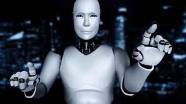 Gelecekçi robot yapay zeka yapay zeka yapay zekayı aydınlatıyor ve makine öğrenme kavramını geliştiriyor. İnsan hayatının geleceği için küresel robot biyonik bilim araştırması. 3B görüntüleme grafiği.