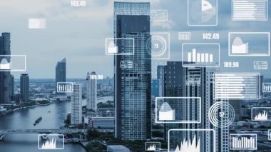 İş verileri analitik arayüzü akıllı şehrin üzerinde uçuyor ve iş zekasının geleceğini değiştiriyor. Stratejik plan için büyük verileri analiz etmek için bilgisayar yazılımı ve yapay zeka kullanılır .