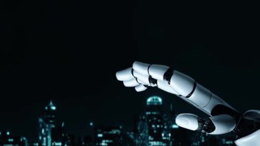 Gelecekçi robot yapay zeka yapay zeka yapay zekayı aydınlatıyor ve makine öğrenme kavramını geliştiriyor. İnsan hayatının geleceği için küresel robot biyonik bilim araştırması. 3B görüntüleme grafiği.