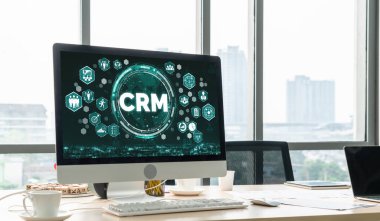 CRM işletme ve işletme için modern bilgisayarda müşteri ilişkileri yönetim sistemi