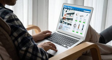 on pharmacy online store on computer screen for shopping for medical products drugs and medicine snugly