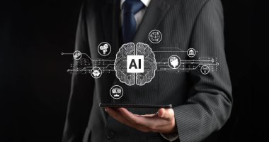 Yapay zeka mühendisliği, büyük veri ve yapay zeka makinesi kavramında yapay zeka beyin işlemcisiyle iş desteği için üretken yapay zeka kullanmayı öğrenen insan etkileşimi. Faas