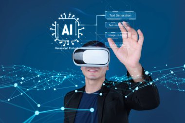 Yapay zeka mühendisliği, büyük veri ve yapay zeka makinesi kavramında yapay zeka beyin işlemcisiyle iş desteği için üretken yapay zeka kullanmayı öğrenen insan etkileşimi. Faas