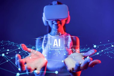 Yapay zeka mühendisliği, büyük veri ve yapay zeka makinesi kavramında yapay zeka beyin işlemcisiyle iş desteği için üretken yapay zeka kullanmayı öğrenen insan etkileşimi. Faas