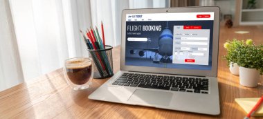 Online uçuş rezervasyon sitesi mod rezervasyon sistemi sağlar. Seyahat teknolojisi kavramı .