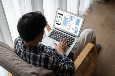 Model mobil uygulama ve web sitesi için UX UI tasarım süreci. Profesyonel uygulama geliştiricisi için kablo grafiğinin yaratıcı prototipi .