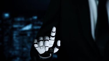Gelecekçi robot yapay zeka yapay zeka yapay zekayı aydınlatıyor ve makine öğrenme kavramını geliştiriyor. İnsan hayatının geleceği için küresel robot biyonik bilim araştırması. 3B görüntüleme grafiği.