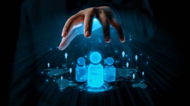 İş adamı ağ kurar, değerli bağlantılar kurar. Profesyonel ağı ve fırsatları genişletmek için etkili insan ağ oluşturma stratejileri UUID