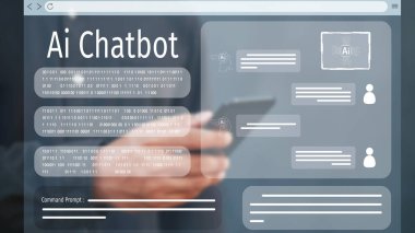 Yapay zeka sanal asistanı Chatbot ile yapay zeka konsepti ile insan etkileşimi, yapay zeka mühendisliği, LLM yapay zeka derin öğrenimi iş desteği için üretken yapay zeka kullanımı. FaaS