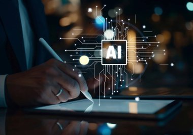 Yapay zeka mühendisliği, büyük veri ve yapay zeka makinesi kavramında yapay zeka beyin işlemcisiyle iş desteği için üretken yapay zeka kullanmayı öğrenen insan etkileşimi. EIDE