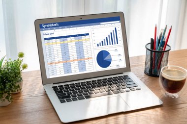 Spreadsheet document information financial startup concept. data and graphs in spreadsheet documents for online analysis project dashboard accounting digital snugly