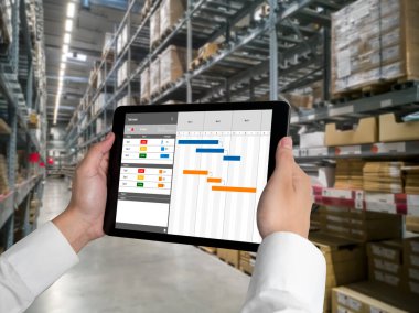 Ekip projesinin zaman çizelgesini gösteren bilgisayar ekranında, modern iş projesi yönetimi için proje planlama yazılımı