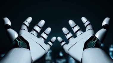 Gelecekçi robot yapay zeka yapay zeka yapay zekayı aydınlatıyor ve makine öğrenme kavramını geliştiriyor. İnsan hayatının geleceği için küresel robot biyonik bilim araştırması. 3B görüntüleme grafiği.