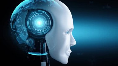 Futuristic robot artificial intelligence huminoid AI for industrial factory technology development and machine learning concept. robotic bionic science research for future of human life. 3D rendering.