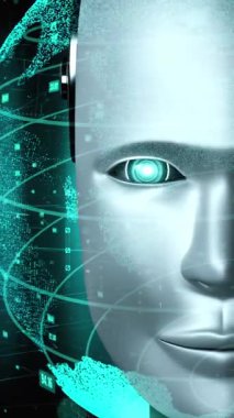 Futuristic robot artificial intelligence huminoid AI data analytic technology development and machine learning concept. Global robotic bionic science research for future of human life. 3D rendering.