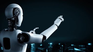 Internet connection controlled by AI robot huminoid and machine learning process to analyze data connectivity and cyber security . 3D rendering .