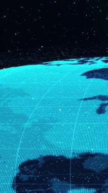 Uzayda dijital Dünya 'nın üç boyutlu yörünge dönüşü ağ teknolojisi kavramını gösteriyor. İnternet 'e bağlanan küresel hareket grafiği küresel iletişim ve bağlantı ağını sunar.