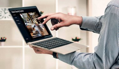 Online home security system showing live view of cctv cameras around the private property snugly