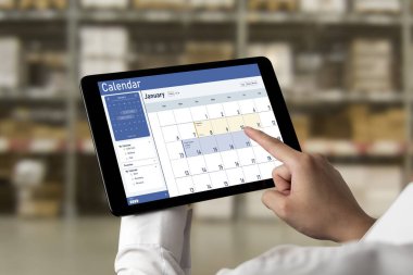 Calendar on computer software application for schedule planning for personal organizer and online business snugly