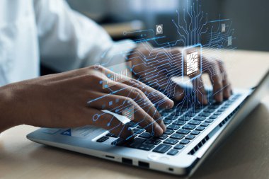 Yapay zeka mühendisliği, büyük veri ve yapay zeka makinesi kavramında yapay zeka beyin işlemcisiyle iş desteği için üretken yapay zeka kullanmayı öğrenen insan etkileşimi. EIDE