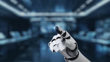 Robotik bir el modern bir ofiste parlayan dijital vergi simgeleriyle etkileşime girer, teknoloji ve otomasyonun finansal süreçler ve hizmetler içindeki entegrasyonunu gösterir. Auvana