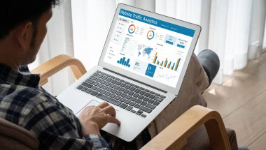 Computer software for website traffic analytics data on computer screen. Concept of SEO search engine optimization and customer targeting for online business snugly