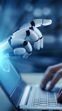 Gelecekçi robot yapay zeka yapay zeka yapay zekayı aydınlatıyor ve makine öğrenme kavramını geliştiriyor. İnsan hayatının geleceği için küresel robotik RPA bilim araştırması. 3B görüntüleme grafiği.