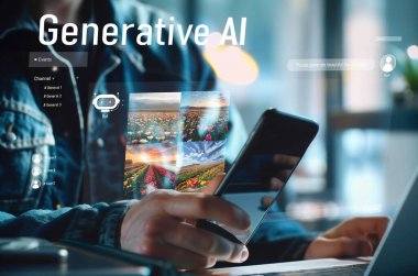 Yapay zeka mühendisliği, büyük veri ve yapay zeka makinesi kavramında yapay zeka beyin işlemcisiyle iş desteği için üretken yapay zeka kullanmayı öğrenen insan etkileşimi. EIDE